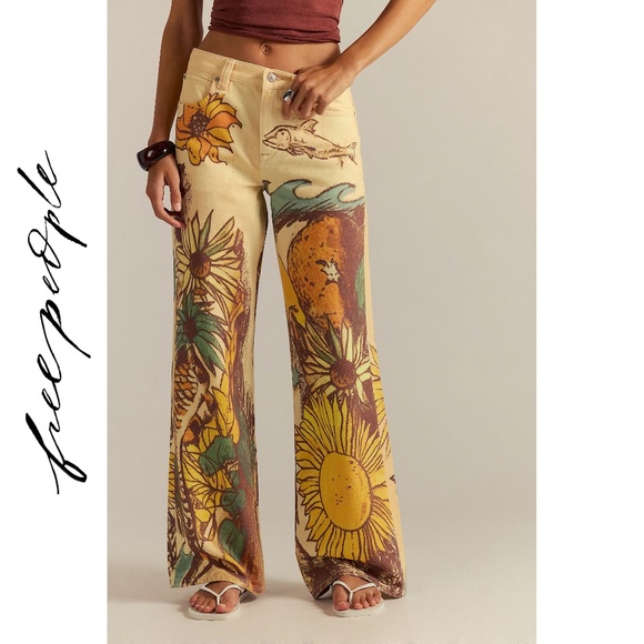 🆕 Free People | We The Free | Tinsley Printed Jeans “Beach Scene” | 29 - Picture 6 of 13